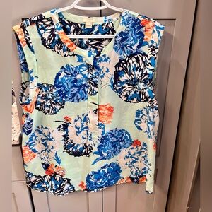 J-Crew Floral Sleeveless Top - Blue and Orange